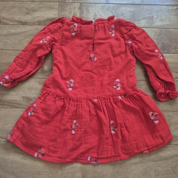 Cat & Jack Baby Girl's Red Floral Embroidered Long Sleeve Dress – Size 2T - Picture 3 of 3